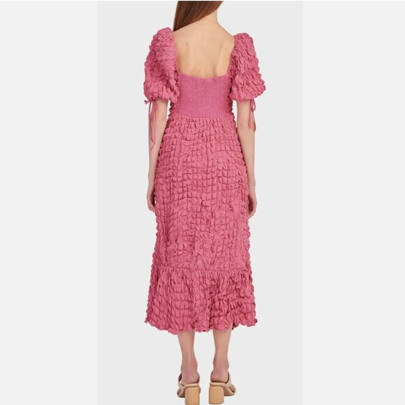 Endless Rose Textured Bubble Puff Sleeve Sweatheart Maxi Dress Mauve Dark Pink M - Picture 4 of 16
